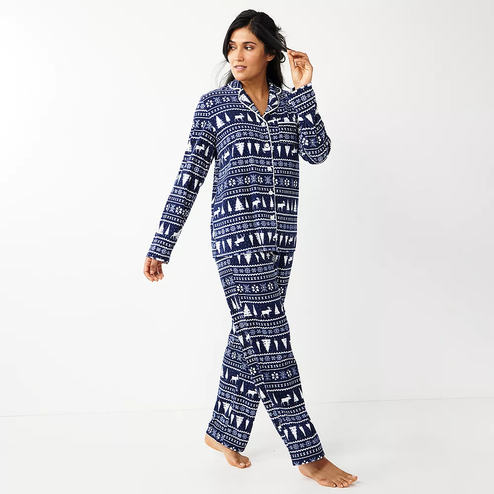 Women's Sonoma Goods For Life® Velour Long Sleeve Pajama Shirt & Pajama Pants Sleep Set 4 Women's Sonoma Goods For Life® Velour Long Sleeve Pajama Shirt & Pajama Pants Sleep Set - Image 4