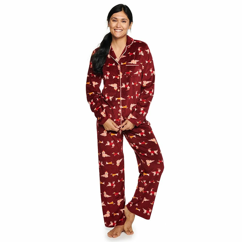 Women's Sonoma Goods For Life® Velour Long Sleeve Pajama Shirt & Pajama Pants Sleep Set 2 Women's Sonoma Goods For Life® Velour Long Sleeve Pajama Shirt & Pajama Pants Sleep Set - Image 2