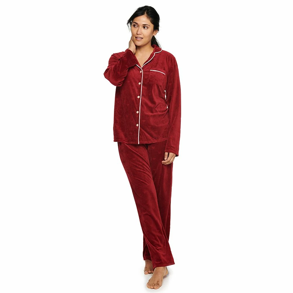 Women's Sonoma Goods For Life® Velour Long Sleeve Pajama Shirt & Pajama Pants Sleep Set 3 Women's Sonoma Goods For Life® Velour Long Sleeve Pajama Shirt & Pajama Pants Sleep Set - Image 3
