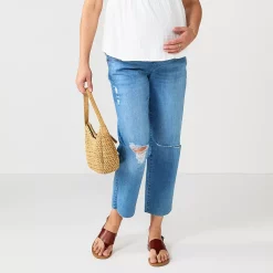 Maternity Sonoma Goods For Life® Over-The-Belly Cropped Straight-Leg Jeans -Sonoma Goods For Life Sales 5035940 Destructed Light Wash