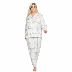 Plus Size Sonoma Goods For Life® Flannel Pajama Shirt & Pajama Pants Set -Sonoma Goods For Life Sales 5146738 Ivory Plaid