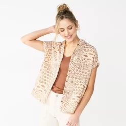 Women's Sonoma Goods For Life® Button-Front Shirt -Sonoma Goods For Life Sales 5254682 Beige Brown Geo