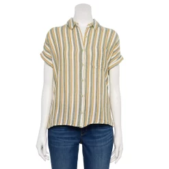 Women's Sonoma Goods For Life® Button-Front Shirt -Sonoma Goods For Life Sales 5254682 Cream Olive Stripe