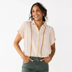 Women's Sonoma Goods For Life® Button-Front Shirt -Sonoma Goods For Life Sales 5254682 Cream Purple Stripe