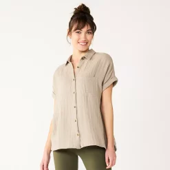 Women's Sonoma Goods For Life® Button-Front Shirt -Sonoma Goods For Life Sales 5254682 Gray Brown