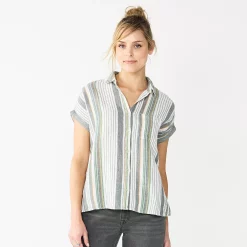Women's Sonoma Goods For Life® Button-Front Shirt -Sonoma Goods For Life Sales 5254682 Gray Green Stripe