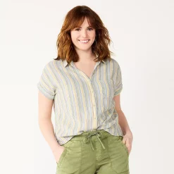 Women's Sonoma Goods For Life® Button-Front Shirt -Sonoma Goods For Life Sales 5254682 Multi Stripe