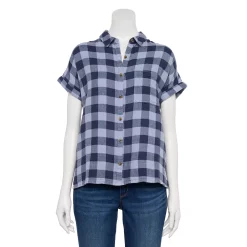 Women's Sonoma Goods For Life® Button-Front Shirt -Sonoma Goods For Life Sales 5254682 Navy Blue Gingham