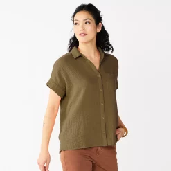 Women's Sonoma Goods For Life® Button-Front Shirt -Sonoma Goods For Life Sales 5254682 Olive