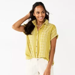 Women's Sonoma Goods For Life® Button-Front Shirt -Sonoma Goods For Life Sales 5254682 Olive Geo Stripe