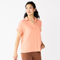 Women's Sonoma Goods For Life® Button-Front Shirt -Sonoma Goods For Life Sales 5254682 Soft Coral