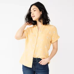 Women's Sonoma Goods For Life® Button-Front Shirt -Sonoma Goods For Life Sales 5254682 Yellow Daisy
