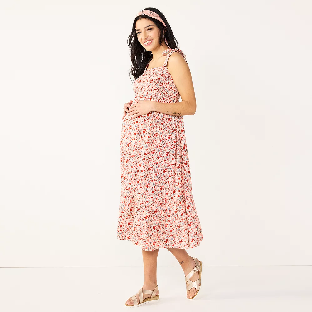 Maternity Sonoma Goods For Life® Smocked Tie-Shoulder Midi Dress 1 Maternity Sonoma Goods For Life® Smocked Tie-Shoulder Midi Dress