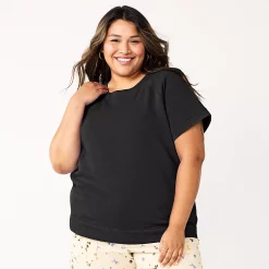 Plus Size Sonoma Goods For Life® Short-Sleeve Fleece Sweatshirt -Sonoma Goods For Life Sales 5550378 Black