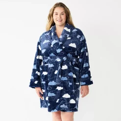 Plus Size Sonoma Goods For Life® Short Plush Robe -Sonoma Goods For Life Sales 5574695 Navy Clouds