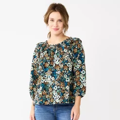 Women's Sonoma Goods For Life® Ruffle Shoulder Peasant Top -Sonoma Goods For Life Sales 5584039 Blue Black Floral