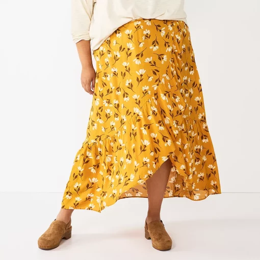 Plus Size Sonoma Goods For Life® Wrap Ruffle Maxi Skirt -Sonoma Goods For Life Sales 5658912 Gold Floral