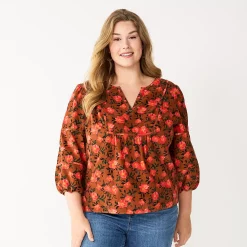 Plus Size Sonoma Goods For Life® Notchneck Long Sleeve Top
