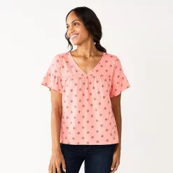 Women's Sonoma Goods For Life® Ruffled Babydoll Top -Sonoma Goods For Life Sales 5665750 Coral Mauve Geo