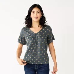 Women's Sonoma Goods For Life® Ruffled Babydoll Top -Sonoma Goods For Life Sales 5665750 Gray Gold Geo