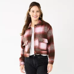 Women's Sonoma Goods For Life® Cropped Shacket -Sonoma Goods For Life Sales 5670441 Brown Purple Plaid