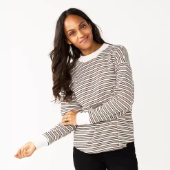 Women's Sonoma Goods For Life® Mockneck Waffle Top -Sonoma Goods For Life Sales 5672315 Ivory Brown Stripe
