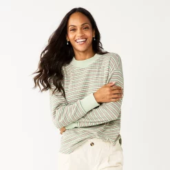 Women's Sonoma Goods For Life® Mockneck Waffle Top -Sonoma Goods For Life Sales 5672315 Light Olive Stripe