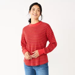 Women's Sonoma Goods For Life® Mockneck Waffle Top -Sonoma Goods For Life Sales 5672315 Red Orange Stripe