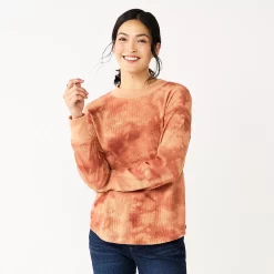 Women's Sonoma Goods For Life® Mockneck Waffle Top -Sonoma Goods For Life Sales 5672315 Rust Tie Dye