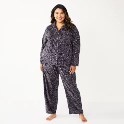 Plus Size Sonoma Goods For Life® Velour Pajama Shirt & Pajama Pants Sleep Set -Sonoma Goods For Life Sales 5675146 Black Leopard