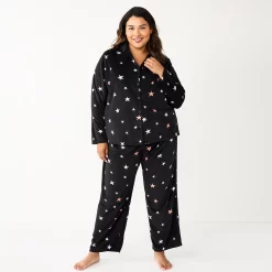 Plus Size Sonoma Goods For Life® Velour Pajama Shirt & Pajama Pants Sleep Set -Sonoma Goods For Life Sales 5675146 Black Starry