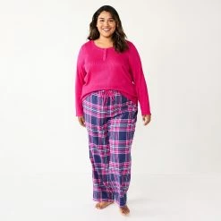 Plus Size Sonoma Goods For Life® Flannel Pajama Pants & Pajama Top Sleep Set -Sonoma Goods For Life Sales 5675638 Navy Forest Pld