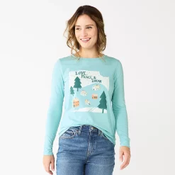 Women's Sonoma Goods For Life® Long Sleeve Christmas Graphic Tee -Sonoma Goods For Life Sales 5676288 Blue Snow