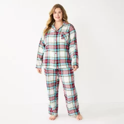 Plus Size Sonoma Goods For Life® Flannel Pajama Shirt & Pajama Pants Sleep Set -Sonoma Goods For Life Sales 5677717 Ivory Festive Plaid