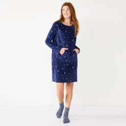 Women's Sonoma Goods For Life® 2-pc. Long Sleeve Crewneck Sleepshirt & Socks Set -Sonoma Goods For Life Sales 5690614 Navy2 Twinkle