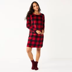 Women's Sonoma Goods For Life® 2-pc. Long Sleeve Crewneck Sleepshirt & Socks Set -Sonoma Goods For Life Sales 5690614 Red Plush Buffalo