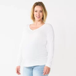 Maternity Sonoma Goods For Life® Essential Long Sleeve V-Neck Tee -Sonoma Goods For Life Sales 5691532 White