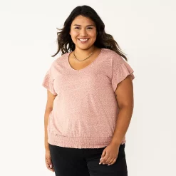 Plus Size Sonoma Goods For Life® Banded Bottom Ruffle Sleeve Top -Sonoma Goods For Life Sales 5819597 Brown Chili