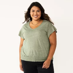 Plus Size Sonoma Goods For Life® Banded Bottom Ruffle Sleeve Top -Sonoma Goods For Life Sales 5819597 Olive