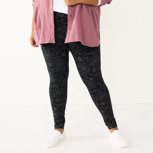 Plus Size Sonoma Goods For Life® Essential Mid-Rise Leggings -Sonoma Goods For Life Sales 5840241 Black Floral