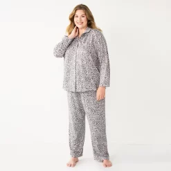 Plus Size Sonoma Goods For Life® Knit Pajama Shirt & Pajama Pants Sleep Set -Sonoma Goods For Life Sales 6025544 Grey Leopard