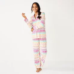 Women's Sonoma Goods For Life® Velour Pajama Shirt & Pajama Pants Sleep Set -Sonoma Goods For Life Sales 6076017 Ivory Fun Fisle