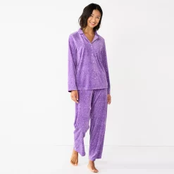 Women's Sonoma Goods For Life® Velour Pajama Shirt & Pajama Pants Sleep Set -Sonoma Goods For Life Sales 6076017 Lilac Happy Dots